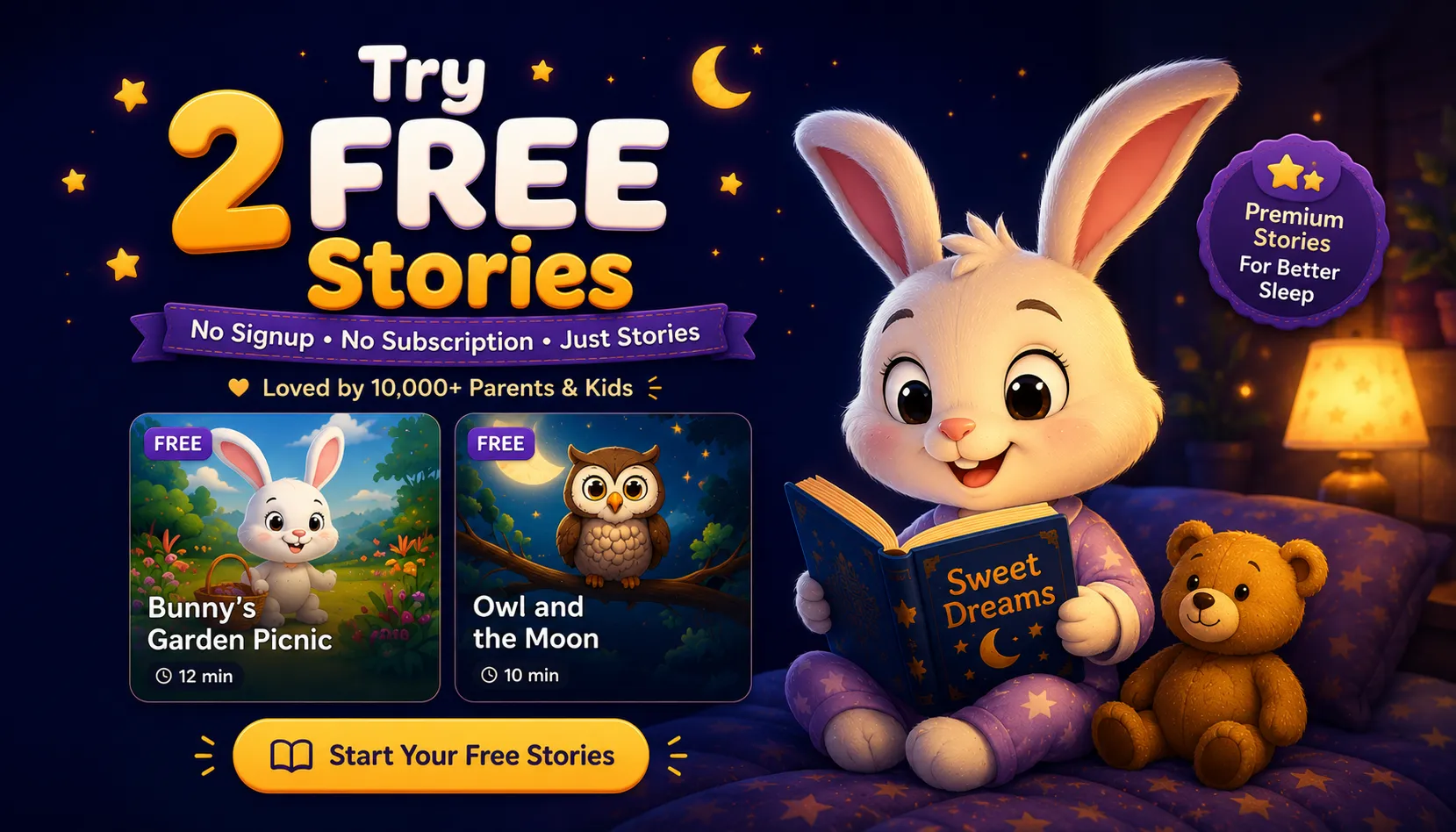 Try 2 free Cozy Tales bedtime stories with Bunny's Garden Picnic preview