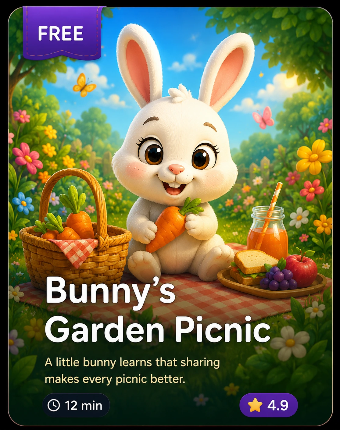 Bunny's Garden Picnic bedtime story card