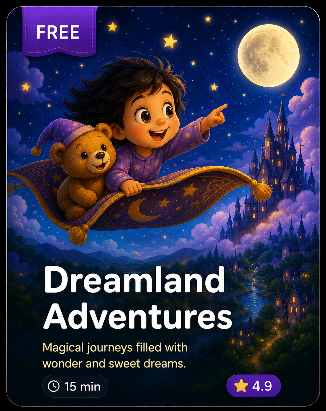 Dreamland Adventures bedtime story card
