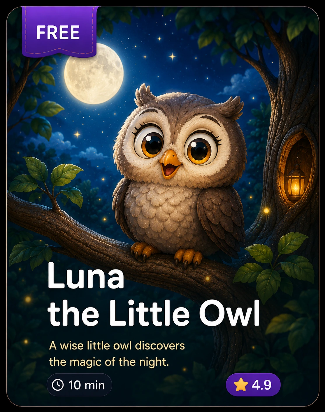 Luna the Little Owl bedtime story card