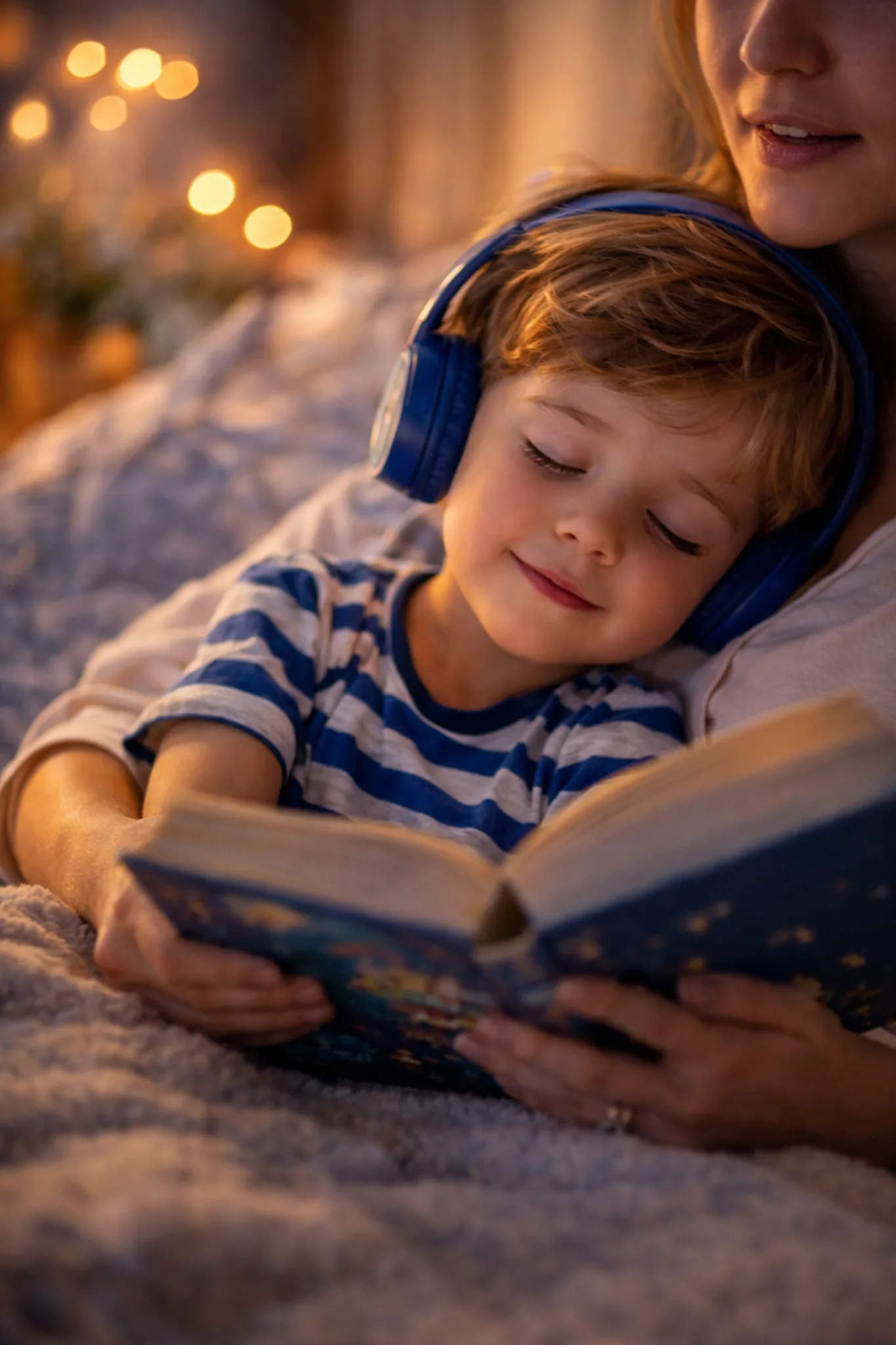 Kids listening to calming read aloud bedtime stories in the app